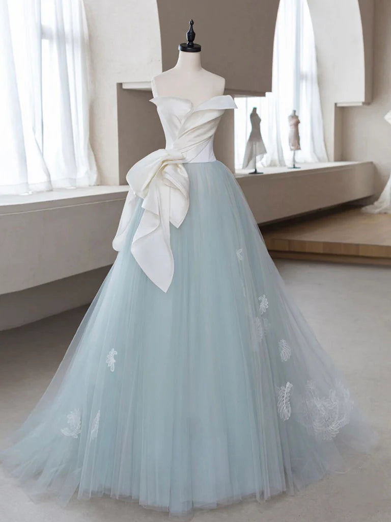 Off-the-Shoulder A-Line Tulle Lace Long Prom Dress