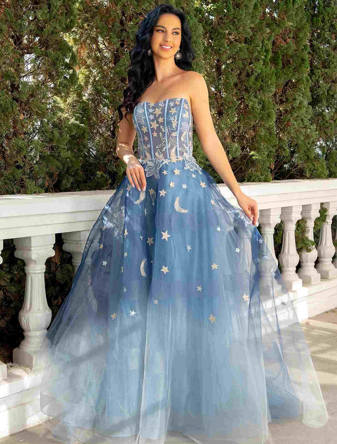 Weitese Ball Gown Prom Dresses Luxurious Dress Wedding Guest Wedding Party Court Train Sleeveless Strapless Lace with Sequin Appliques