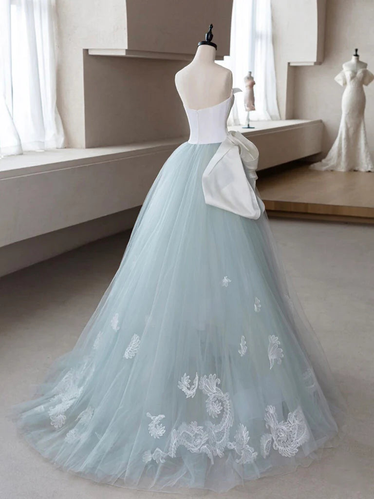 Off-the-Shoulder A-Line Tulle Lace Long Prom Dress