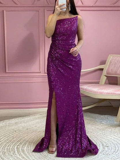 Trumpet/Mermaid Sequins Strapless Sleeveless Floor-Length Long Prom Dresses