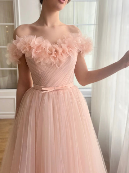 A-Line/Princess Sweetheart Off-The-Shoulder Ankle-Length Prom Dress