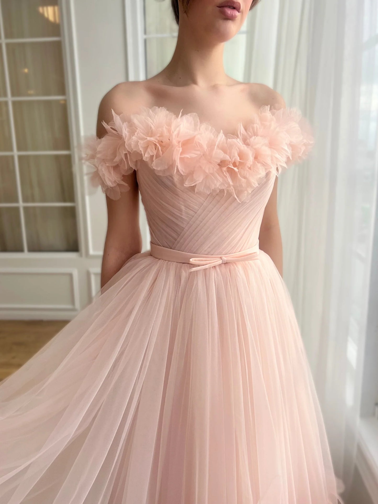 A-Line/Princess Sweetheart Off-The-Shoulder Ankle-Length Prom Dress