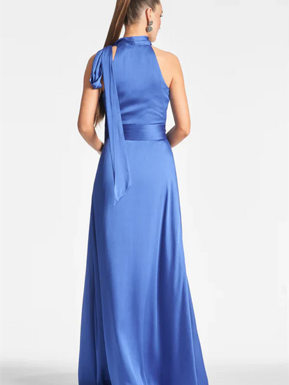 A-Line Halter Sleeveless Floor-Length Evening Dress