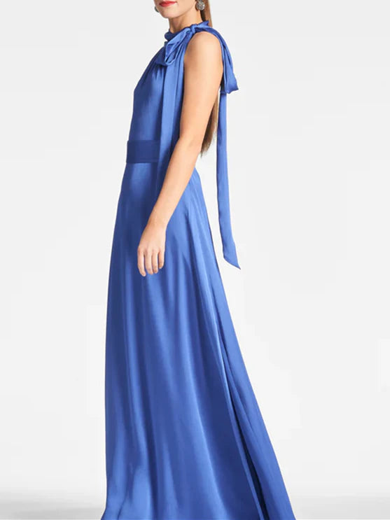 A-Line Halter Sleeveless Floor-Length Evening Dress