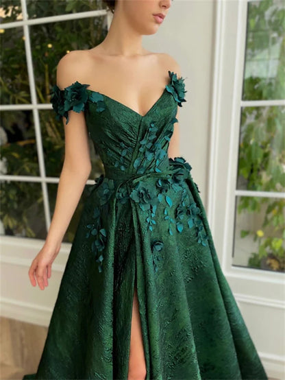 A-Line/Princess Off-The-Shoulder Sleeveless Floor-Length Long Prom Floral Dresses