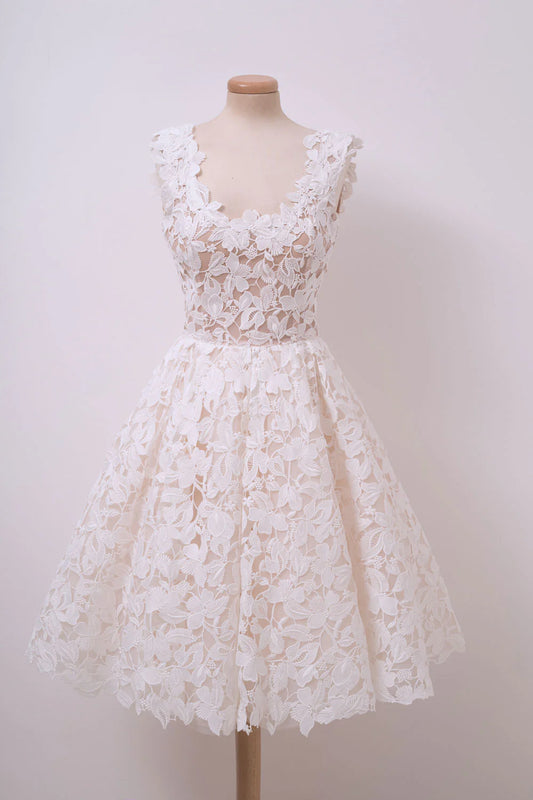 Ivory white lace short homecoming dress