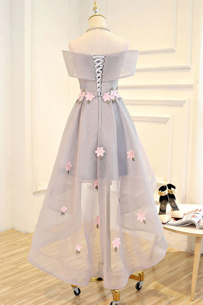 Gray applique high low Homecoming Dresses