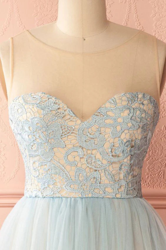 Cute tulle light blue short homecoming dress