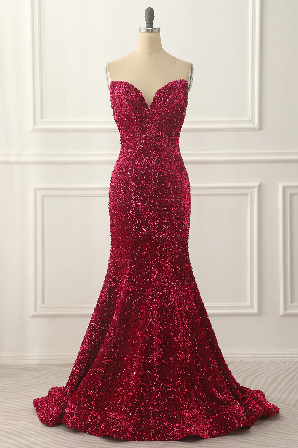 Mermaid Sequin Long Fuchsia Prom Dress