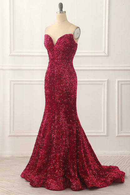 Mermaid Sequin Long Fuchsia Prom Dress