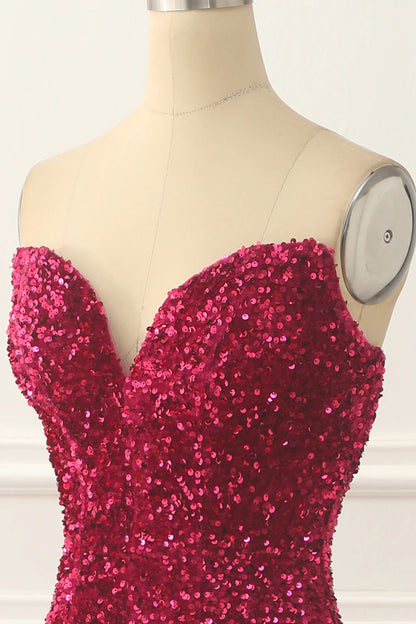 Mermaid Sequin Long Fuchsia Prom Dress