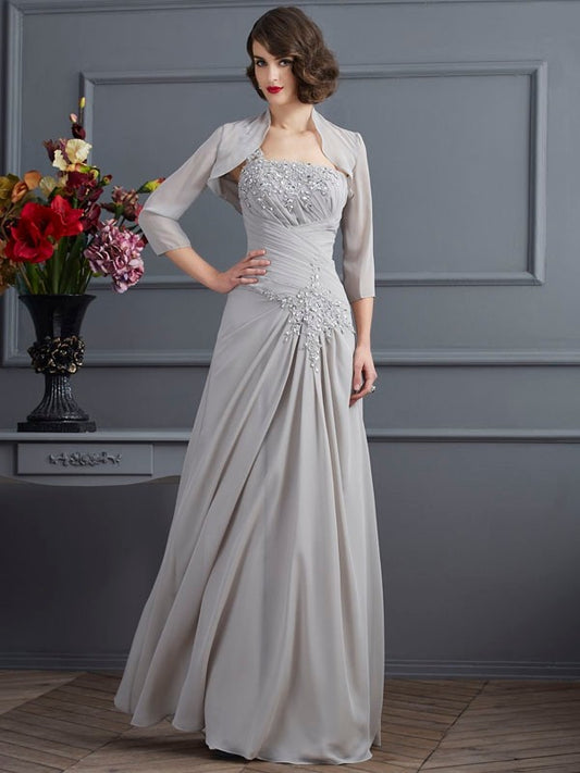 One-Shoulder Sleeveless Beading Long Chiffon Mother of the Bride Dresses