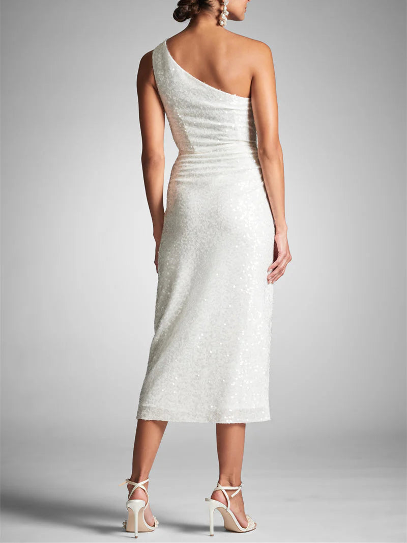 Sheath One Shoulder Tea-Length Homecoming Dresses