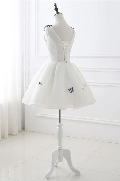 Cute white v neck short homecoming dress