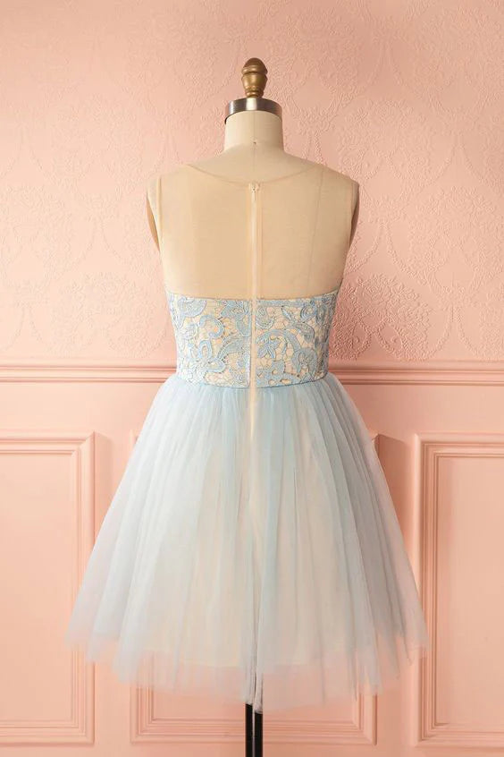 Cute tulle light blue short homecoming dress