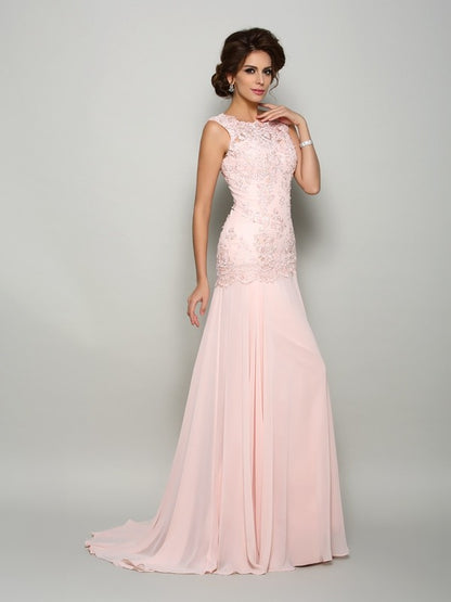 Scoop Beading Sleeveless Long Chiffon Mother of the Bride Dresses