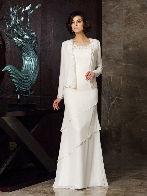 Beading Sleeveless Long Chiffon Mother of the Bride Dresses