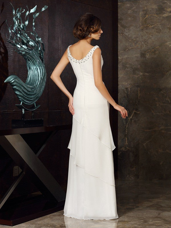 Beading Sleeveless Long Chiffon Mother of the Bride Dresses