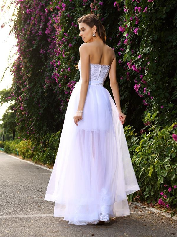 Sweetheart Applique Sleeveless Long Tulle Wedding Dresses