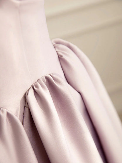 Simple A-line Satin Pink Long Prom Dress