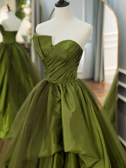 Green Satin Long Prom Dresses