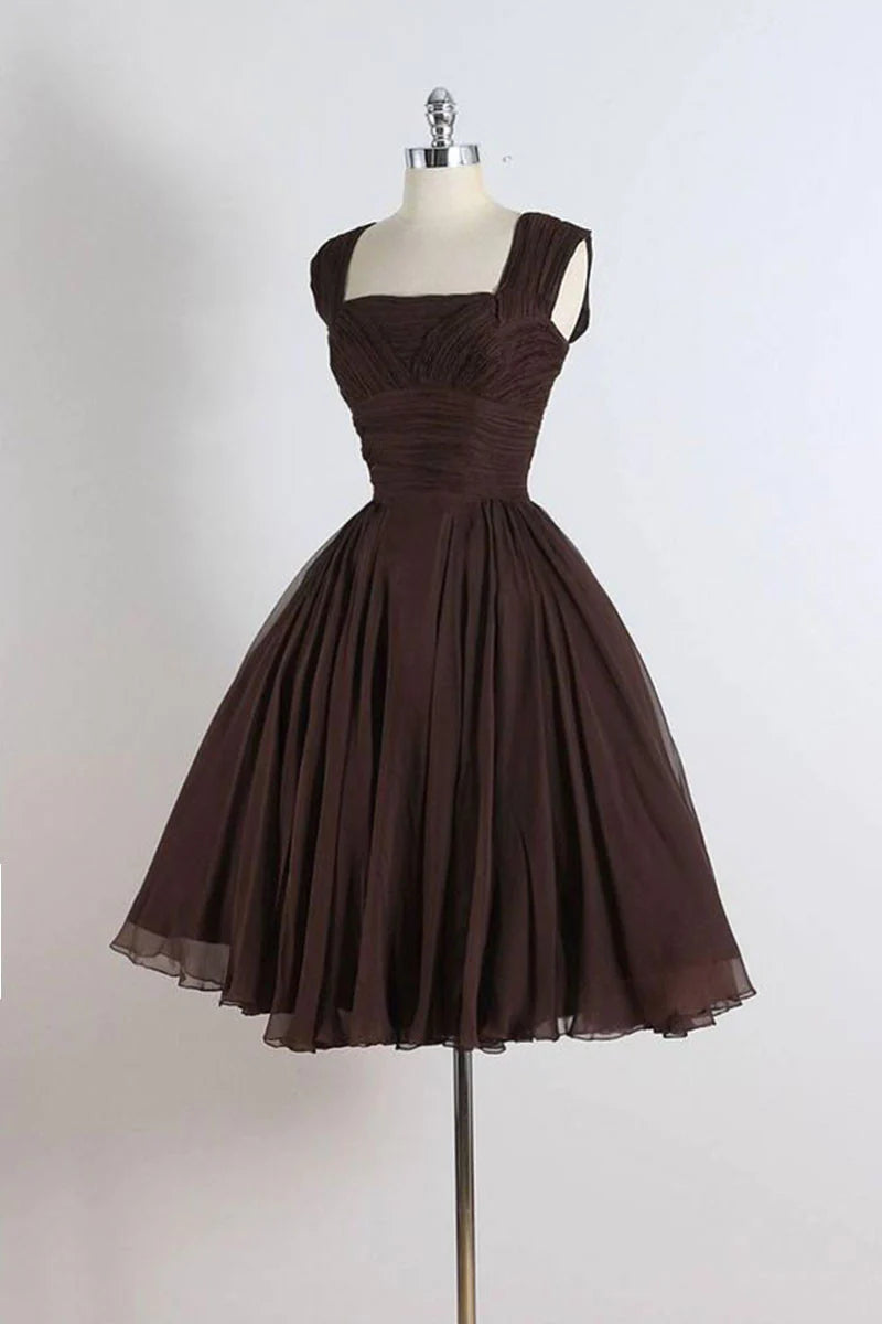 Unique chiffon retro short dark brown Homecoming Dresses