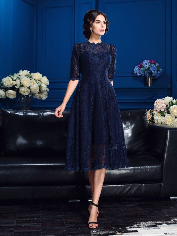 Jewel Lace 1/2 Sleeves Short Lace Mother of the Bride Dresses