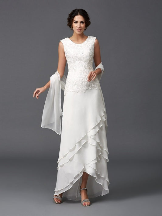 Scoop Lace Sleeveless Long Chiffon Mother of the Bride Dresses