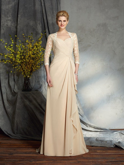 Sweetheart Lace 3/4 Sleeves Long Chiffon Mother of the Bride Dresses