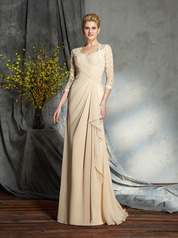 Sweetheart Lace 3/4 Sleeves Long Chiffon Mother of the Bride Dresses