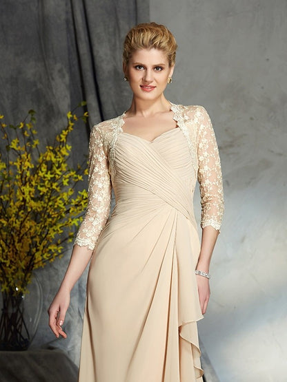 Sweetheart Lace 3/4 Sleeves Long Chiffon Mother of the Bride Dresses