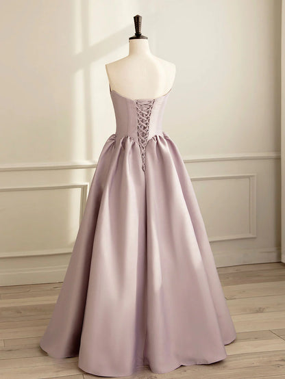 Simple A-line Satin Pink Long Prom Dress