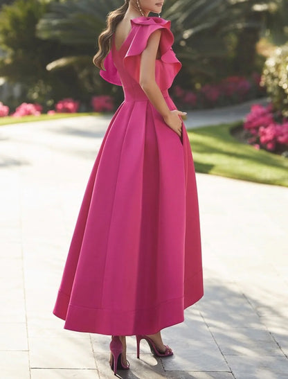 Backless Ruffle A-Line/Princess V-Neck Prom Dresses With Pocket