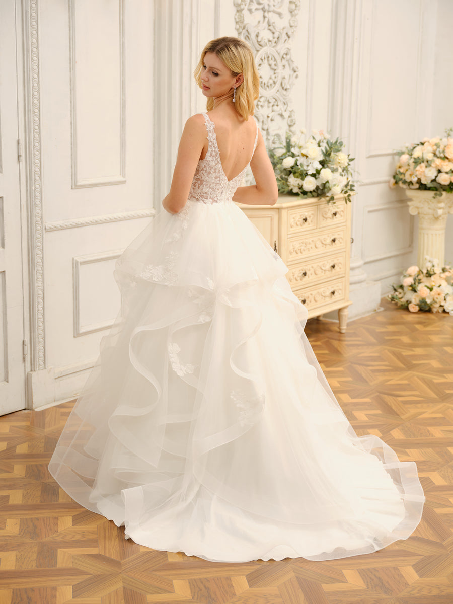 Weitese V-Neck Sleeveless Long Ball Gown Wedding Dresses With Appliques