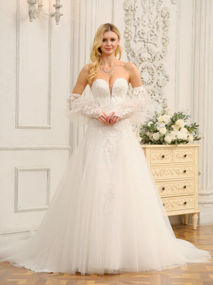 Weitese A-Line/Princess Sweetheart Long Wedding Dresses With Appliques