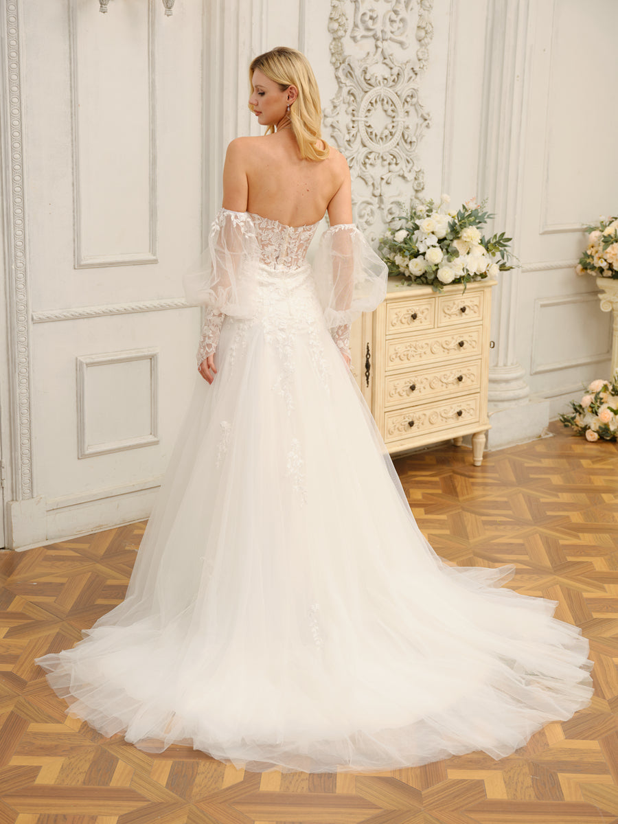 Weitese A-Line/Princess Sweetheart Long Wedding Dresses With Appliques