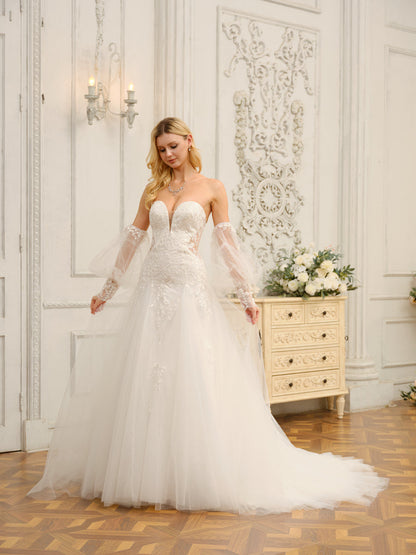 Weitese A-Line/Princess Sweetheart Long Wedding Dresses With Appliques