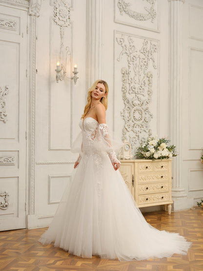 Weitese A-Line/Princess Sweetheart Long Wedding Dresses With Appliques