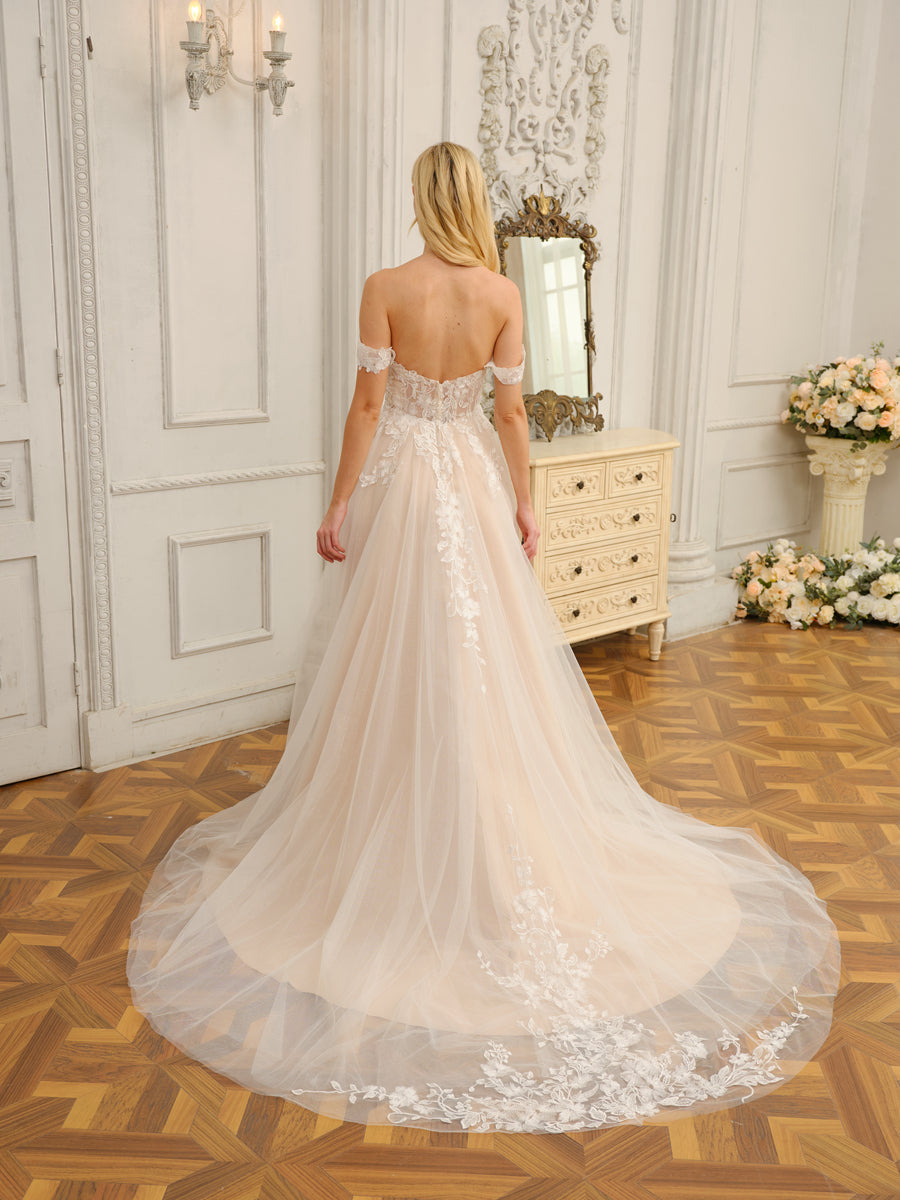 Weitese A-Line/Princess Sleeveless Long Wedding Dresses With Appliques & Split Side