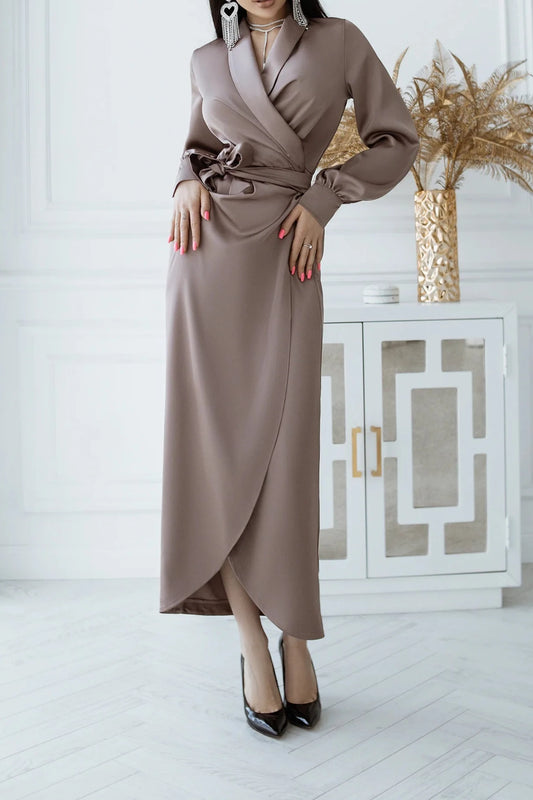 A-line Ankle Length V Neck Mocco Puff Long Sleeve Party Dress Prom Dress