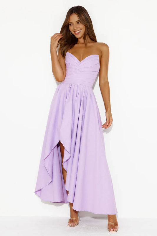 A-line Off-the-Shoulder Simple Ankle Length Sleeveless Pleated Prom Party Dress