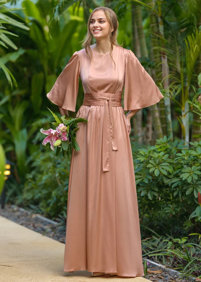 A-line Rose Gold Dress Long Seam Dress Bridesmaid Dress Wedding Guest Dress Prom Dress Long Dress Evening Dress