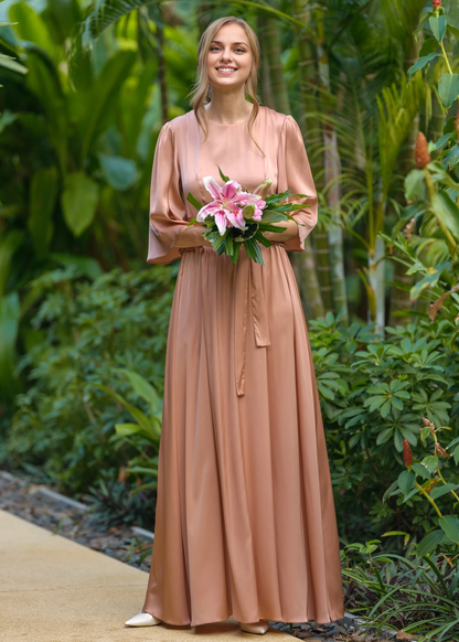 A-line Rose Gold Dress Long Seam Dress Bridesmaid Dress Wedding Guest Dress Prom Dress Long Dress Evening Dress