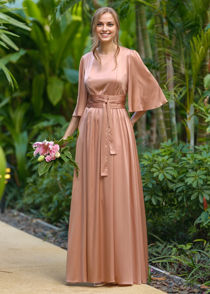 A-line Rose Gold Dress Long Seam Dress Bridesmaid Dress Wedding Guest Dress Prom Dress Long Dress Evening Dress