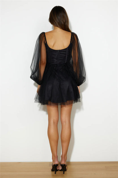 A-line Long Sleeves Tulle Backless Strapless Short Homecoming Dress