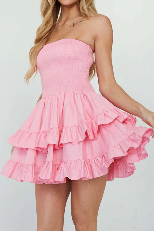 A-line Strapless Sleeveless Multi-layer Ruffle Short Homecoming Dress