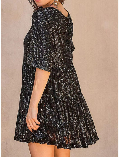 Women's Silver Sequin Dress Party Dress Sparkly Dress Homecoming Dress Mini Dress Black Purple Half Sleeve Summer Spring Fall Crew Neck Summer Dress