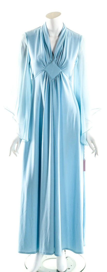 Baby Blue Dress Chiffon Maxi Dress Angle Sleeve Dress Dramatic Chiffon Sleeve Dress Plunging Neckline Dress Princess Dress