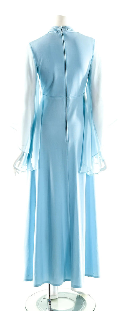 Baby Blue Dress Chiffon Maxi Dress Angle Sleeve Dress Dramatic Chiffon Sleeve Dress Plunging Neckline Dress Princess Dress