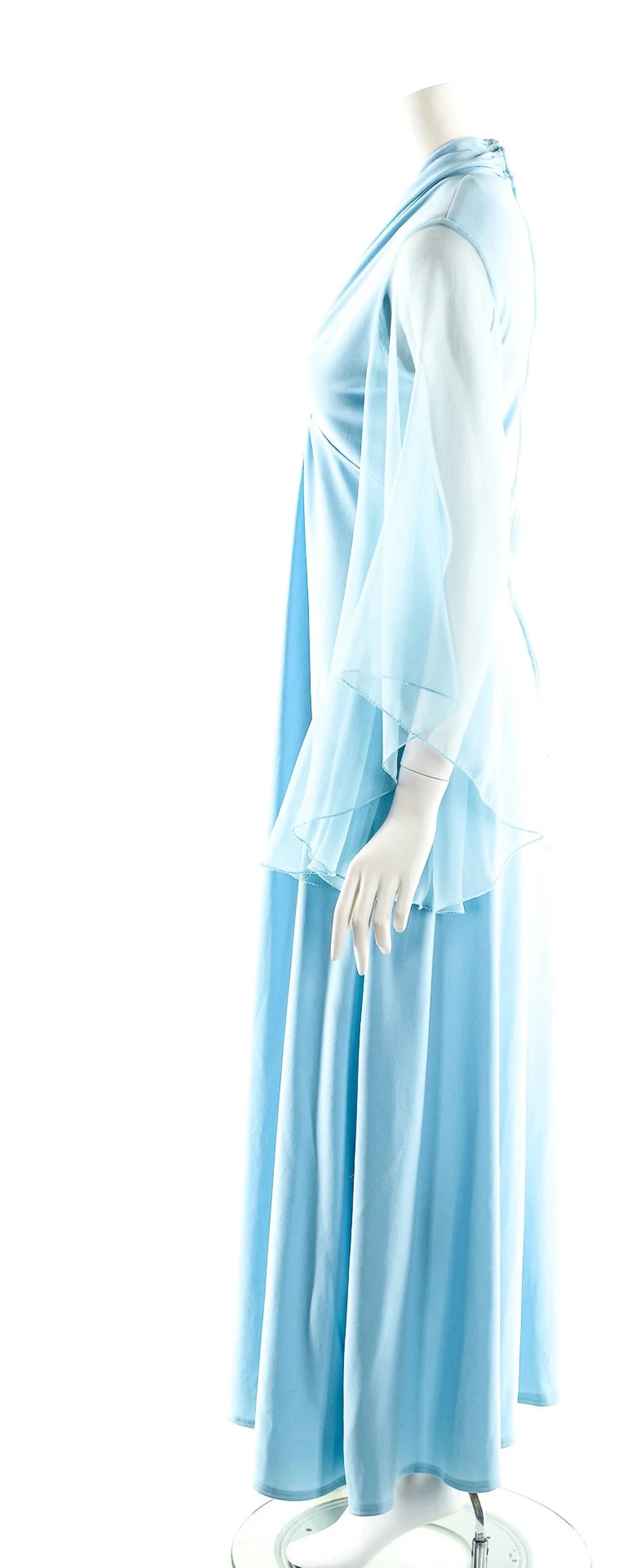 Baby Blue Dress Chiffon Maxi Dress Angle Sleeve Dress Dramatic Chiffon Sleeve Dress Plunging Neckline Dress Princess Dress